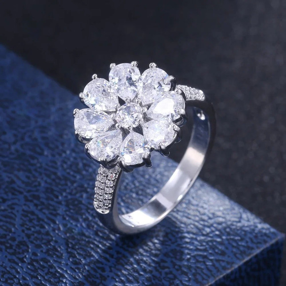 Jewelry - 🍂   925 Silver Plated Beautiful White Flower CZ Wedding Ring, FB16FA1132